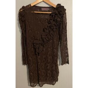 My Pretty Angel Tunic Womens Large Brown Lace Paisley Ruffle Sheer Fairy Boho